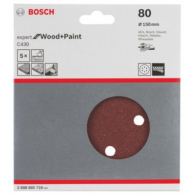 Bosch Schleifblatt Expert Holz gelocht 150mm K80 5er-Pack