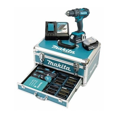 Makita Akku-Schlagbohrschrauber 18V DHP482RFX9 2x 3Ah Akku + 96-tlg Zubehör