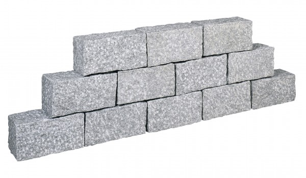 Granitmauerstein hellgrau 40x20x20cm Lagerfugen gesägt, Ansicht gespalten