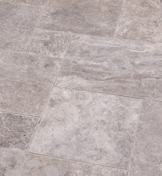 SELTRA Platte SILVERATO antik 60x40x3cm silbergrau Travertin Türkei