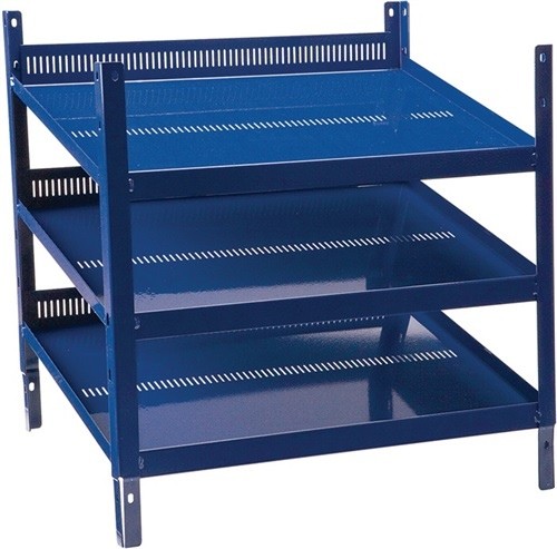 Shelf element LOGS 20 H520xW540xD390mm 3 blue RAL 5022 with grid punching Fbd.LOGS