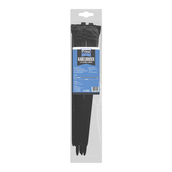 Prima Kabelbinder 9x360mm schwarz extra stark 15 Stück pro Packung