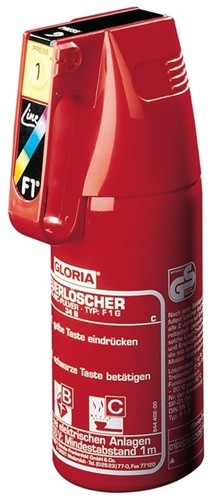 Gloria powder fire extinguisher F2G for vehicles, permanent pressure extinguisher, fire class A/B/C
