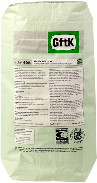 Gftk vdw 495 Univ.-Haftbrücke zementgrau 25 kg für Innen-und Außenbereich