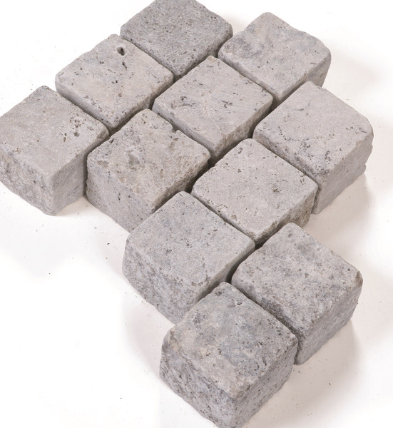 SELTRA Pflaster SILVERATO silbergrau 10x10x8cm antik Travertin Türkei