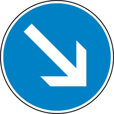 Traffic sign - Prescribed passing on the right Ø600, 2mm flat, RA 1