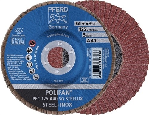 Fächerscheibe POLIFAN® A SG STEELOX NK D.115mm K.A-40 fl.Stahl/Holz