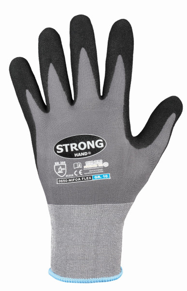 Rękawice NIFOA FLEX STRONGHAND® z pianki mikronitrylowej, rozmiar szary/czarny. 10