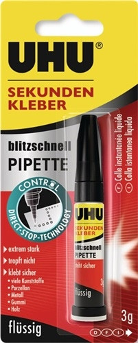 Sekundenkleber blitzschnell PIPETTE 3g Control farblos Tube UHU