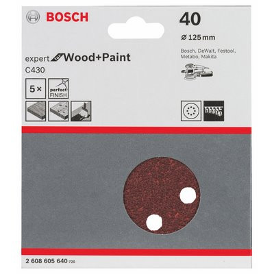 Bosch Schleifblatt Expert Holz gelocht 125mm K40 5er-Pack