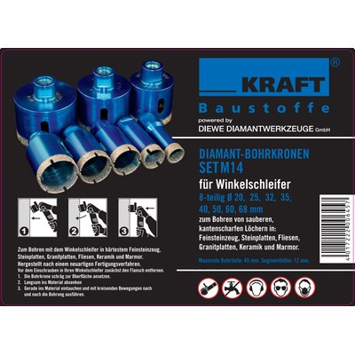 Diewe Diamant-Bohrkronen-Set M14 8-tlg. "KRAFT Edition" Ø 20-68mm f. Winkelschl.