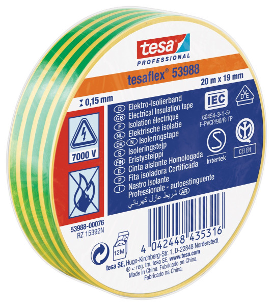 tesaflex insulating tape IEC 20mx19mm yellow-green - 53988