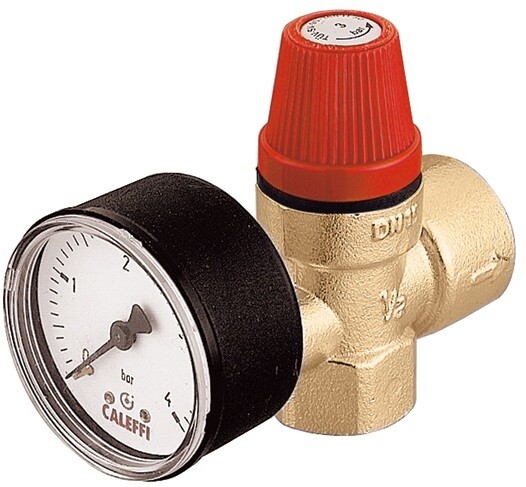 Caleffi diaphragm safety valve 3 bar 1/2x3/4 with pressure gauge 532143