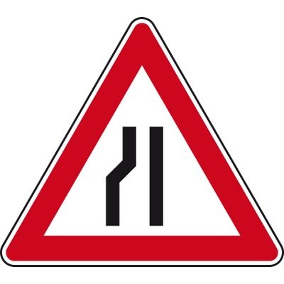 Verkehrszeichen - Eins. verengte Fahrb. Verengung links SL 900 2mm flach RA 1