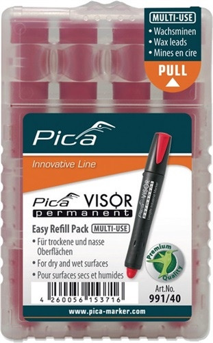 Pica Minenset 4 tlg. rot wasserfeste Signierkreide Visor perman. Minen 991/40