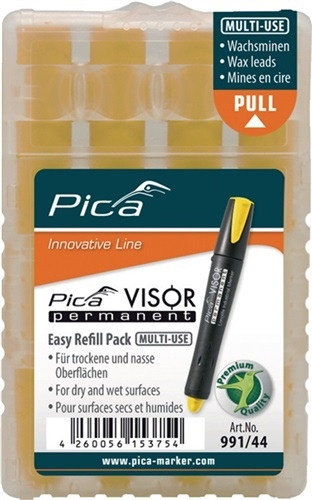 Pica Minenset 4 tlg. gelb wasserfeste Signierkreide Visor perman. Minen 991/44