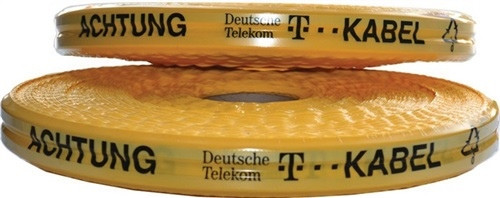 Route warning tape imprint A.Deutsche Telekom T-cable W.50mm L.250m yellow