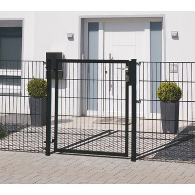 Tor m. Stabmattenfüllung anthr BxH: 100x100cm 1-flg m. Pfosten u. Zub.