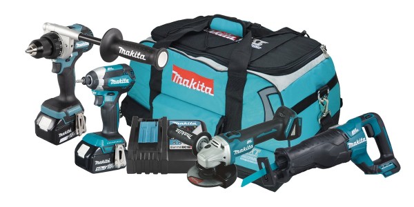 Makita Akku-Kombo-Kit DLX4157TX1 18V 2 Akkus, 4 Maschinen, Ladegerät + Tasche