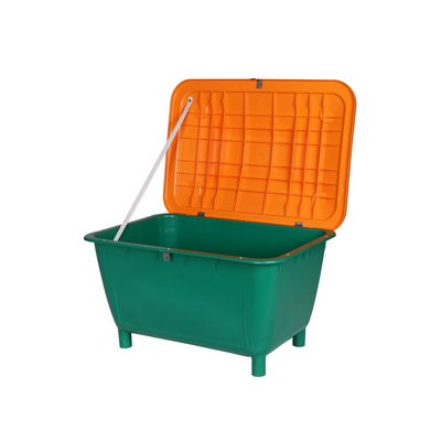 Streugutbehälter o. Entnahme 210l grün Deckel orange