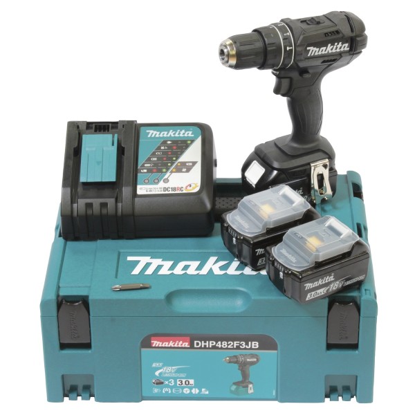 Makita Akku-Schlagbohrschrauber 18V DHP482F3JB 3x3.0Ah Akkus + Ladegerät