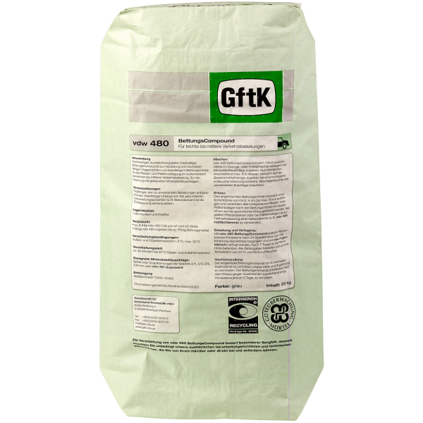 Gftk vdw 480 Bettungscompound zementgrau 25kg