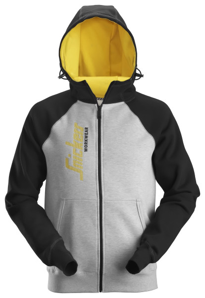 Snickers Logo Arbeitshoodie Größe XXL m. Reißverschluss Grey Melange / Black