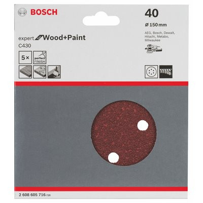 Bosch Schleifblatt Expert Holz gelocht 150mm K40 5er-Pack