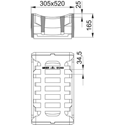 Nasadka 300x500mm klasa D400 SW Kształt rynny żeliwnej 34,5mm z wkładką