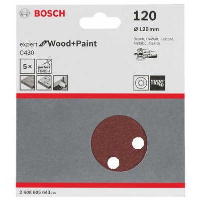 Bosch Schleifblatt Expert Holz gelocht 125mm K120 5er-Pack