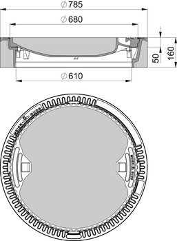 Beton-Guss-Abdeckung D400 rund o. Vent mit Rahmen und Muschelgriff