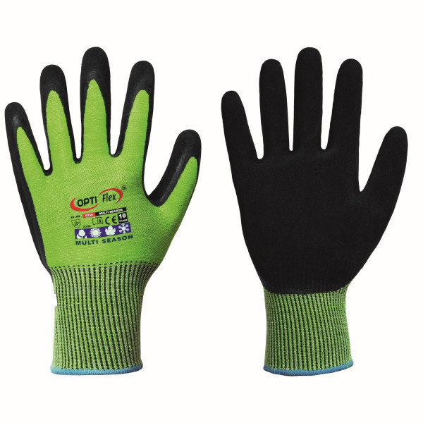 MULTI SEASON OPTI FLEX® Handschuhe Latex gesandet schwarz/neon-grün Gr. 9