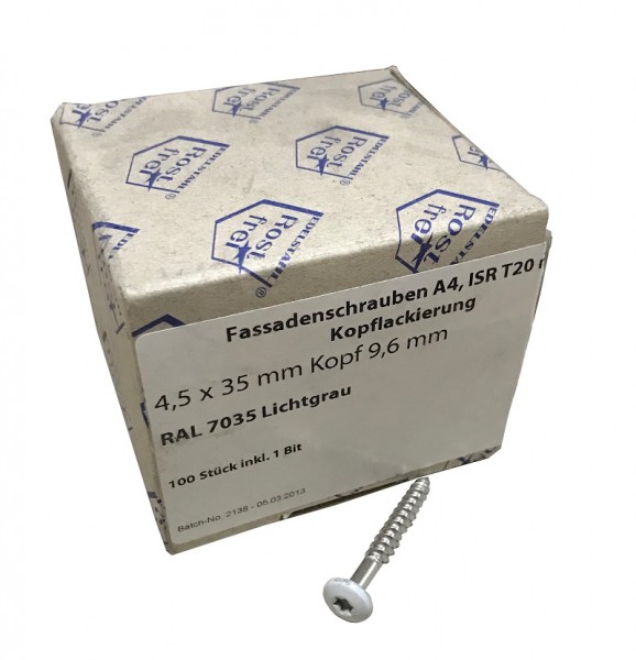 IVT facade screws Rockpanel V4A icl. BIT 4.5x35 RAL 7035 light gray 100pcs