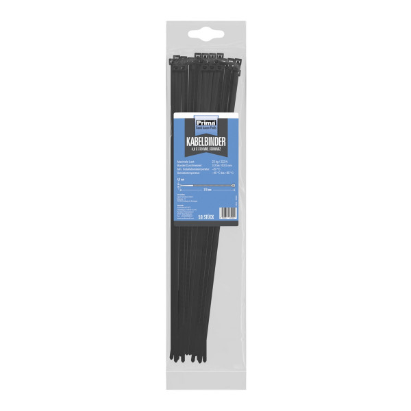 Prima Kabelbinder 4.8x370mm schwarz 50 Stück pro Packung
