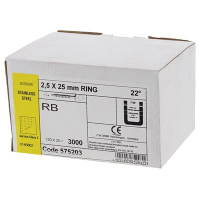 ITW Haubold Haftennägel A2 gerillt RB 2.5x25mm 3000Stk plastmagaziniert