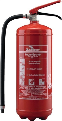 Pulverfeuerlöscher Adler PDE6 6 kg A B m.Dauerdruck Brandkl.27 183 C m.Wandh.
