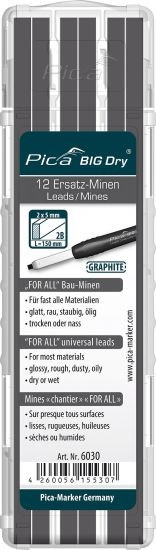 Pica BIG Dry Ersatz-Minen FOR ALL Bau-Minen Graphit 2B - 12 x grau