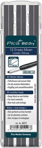 Minenset f.Zimmermannsbleistift 12 Pica teilig graphit/black BIG Dry 6051