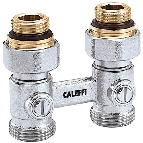 Caleffi Hahnblock Zweirohr. Durchgang. 1/2AGx3/4AG 301041