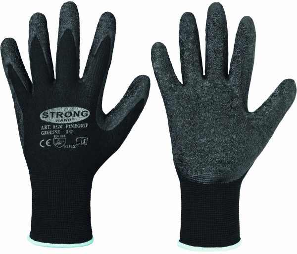 Rękawiczki FINEGRIP STRONGHAND® termokurczliwe, lateksowe, rozmiar czarny. 9