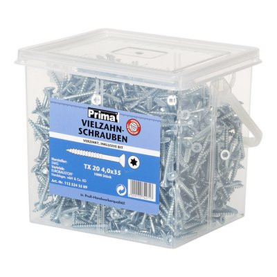 Śruba wielozębna Prima TX20 4,0x35mm 1000 sztuk ocynkowana łącznie z bitem
