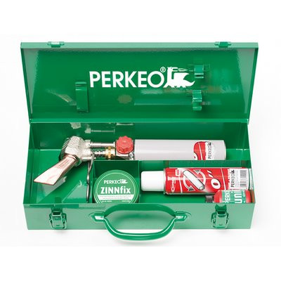 Perkeo PIEZO-Weichlötset a. Kartuschenbasis im Stahlblechkasten