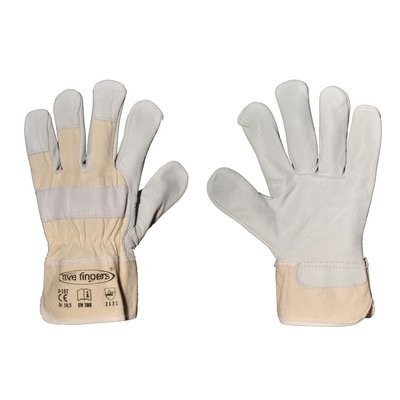 Handschuhe Rindvollleder EN388 Gr.10 five fingers Weißer Drell natur gefütter