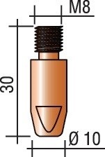 Stromdüse Draht-D. 1.6mm M 8 L.30mm E-Cu TRAFIMET