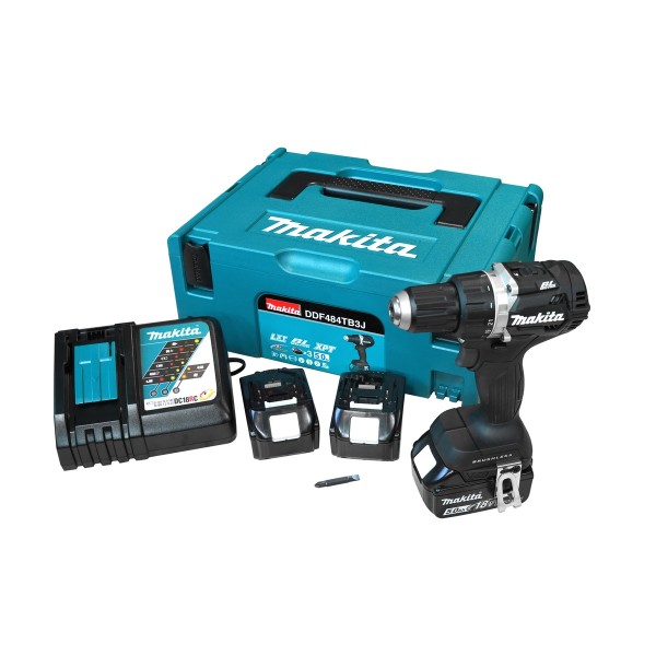 Makita Akku-Bohrschrauber DDF484TB3J 18V 3x5Ah Akku + Ladegerät im MAKPAC