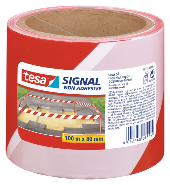 tesa® Signal Absperrband nicht klebend 100mx80mm rot/weiß - 58137