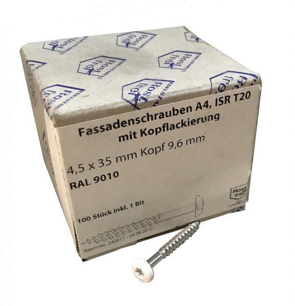 IVT facade screws Rockpanel V4A incl. BIT 4.5x35 RAL 9010 pure white 100pcs
