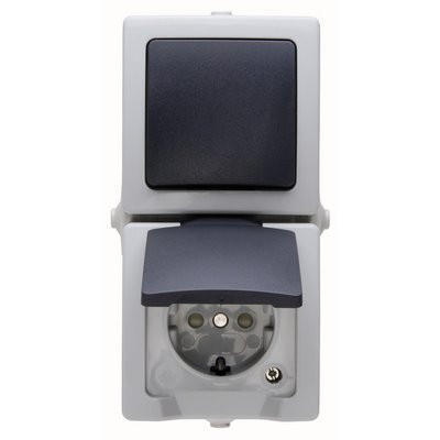 Kopp AP-FR Kombination senkrecht Schalter/Steckdose grau