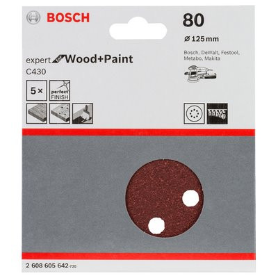 Bosch Schleifblatt Expert Holz gelocht 125mm K80 5er-Pack