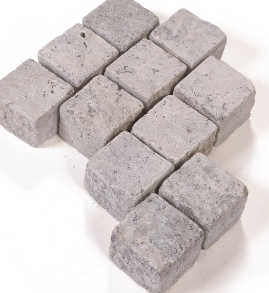 SELTRA Pflaster SILVERATO silbergrau 10x10x8cm antik Travertin Türkei